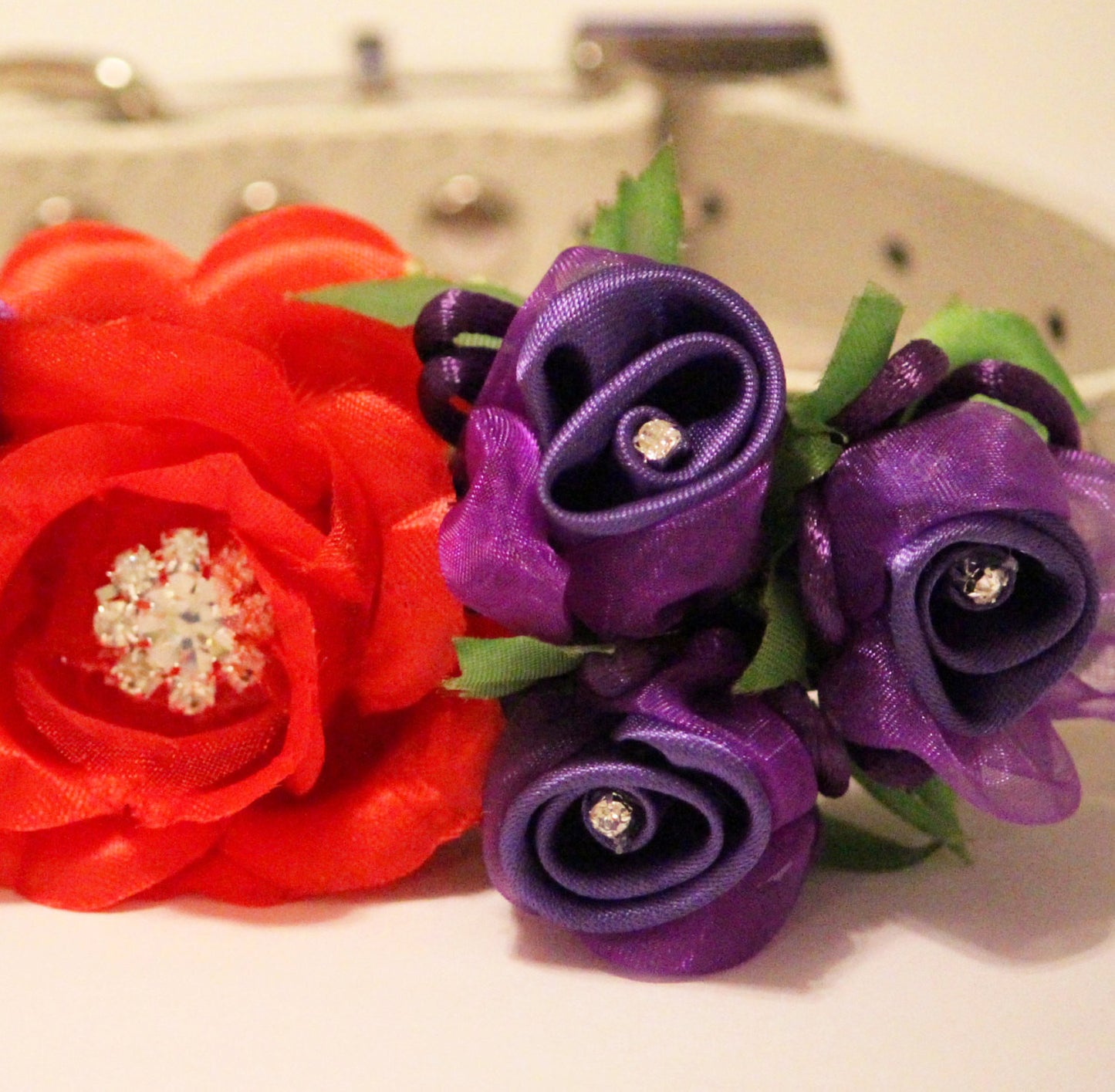 Red Purple Floral Dog Collar, Dog wedding, Floral wedding , Wedding dog collar