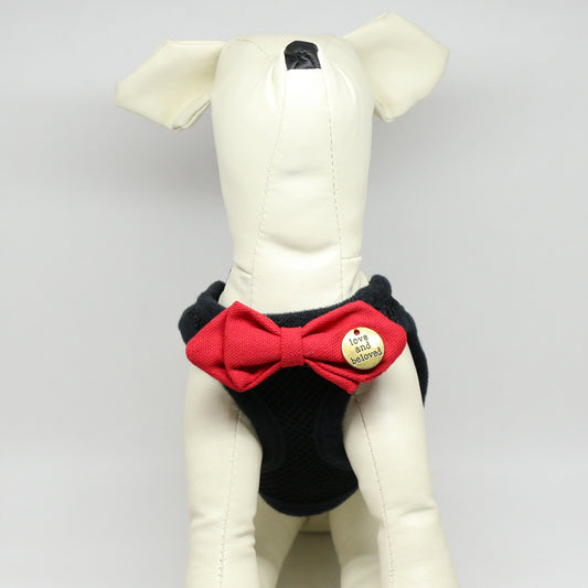 Puppy harness with bow tie, Racing Red bow tie, Mesh harness, Lightweight, Breathable, Comfortable,Washable harness,Custom harness , Wedding dog collar