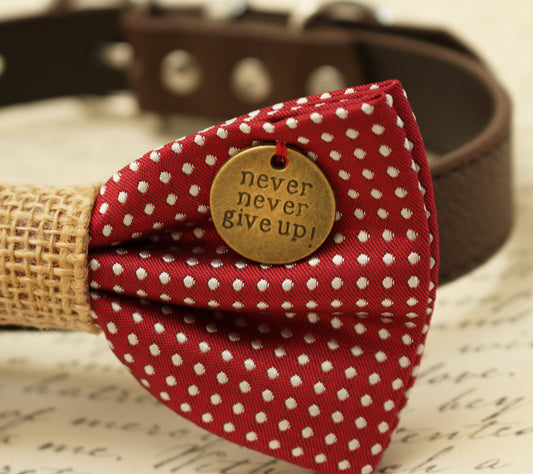 Red Dog Bow Tie attached to collar, Burlap wedding, Cat bow , Wedding dog collar