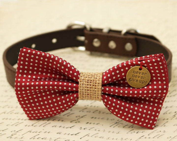 Red Dog Bow Tie attached to collar, Burlap wedding, Cat bow , Wedding dog collar