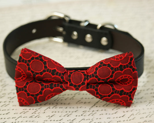 Red Dog Bow tie Collar, Floral wedding, Red and Black wedding pet ideas , Wedding dog collar