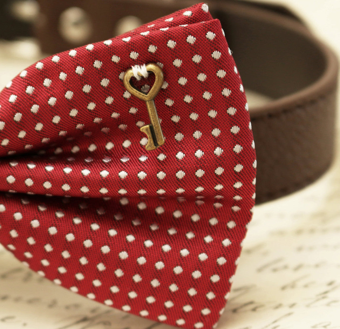 Red Dog Bow Tie attached to collar, Pet Wedding, Cat, charm , Wedding dog collar
