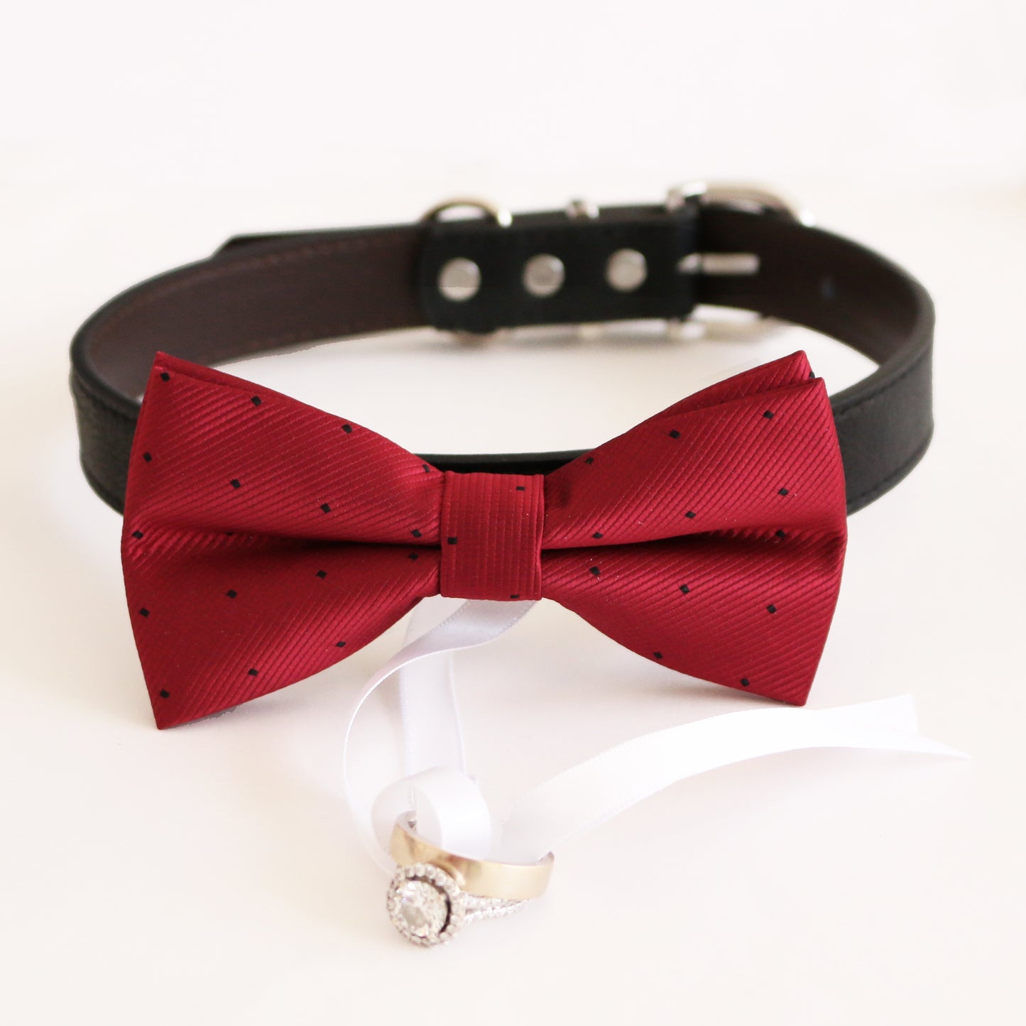 Red bow tie collar Leather collar Dog ring bearer ring bearer adjustable handmade XS to XXL collar bow, Puppy, Proposal, Red bow , Wedding dog collar