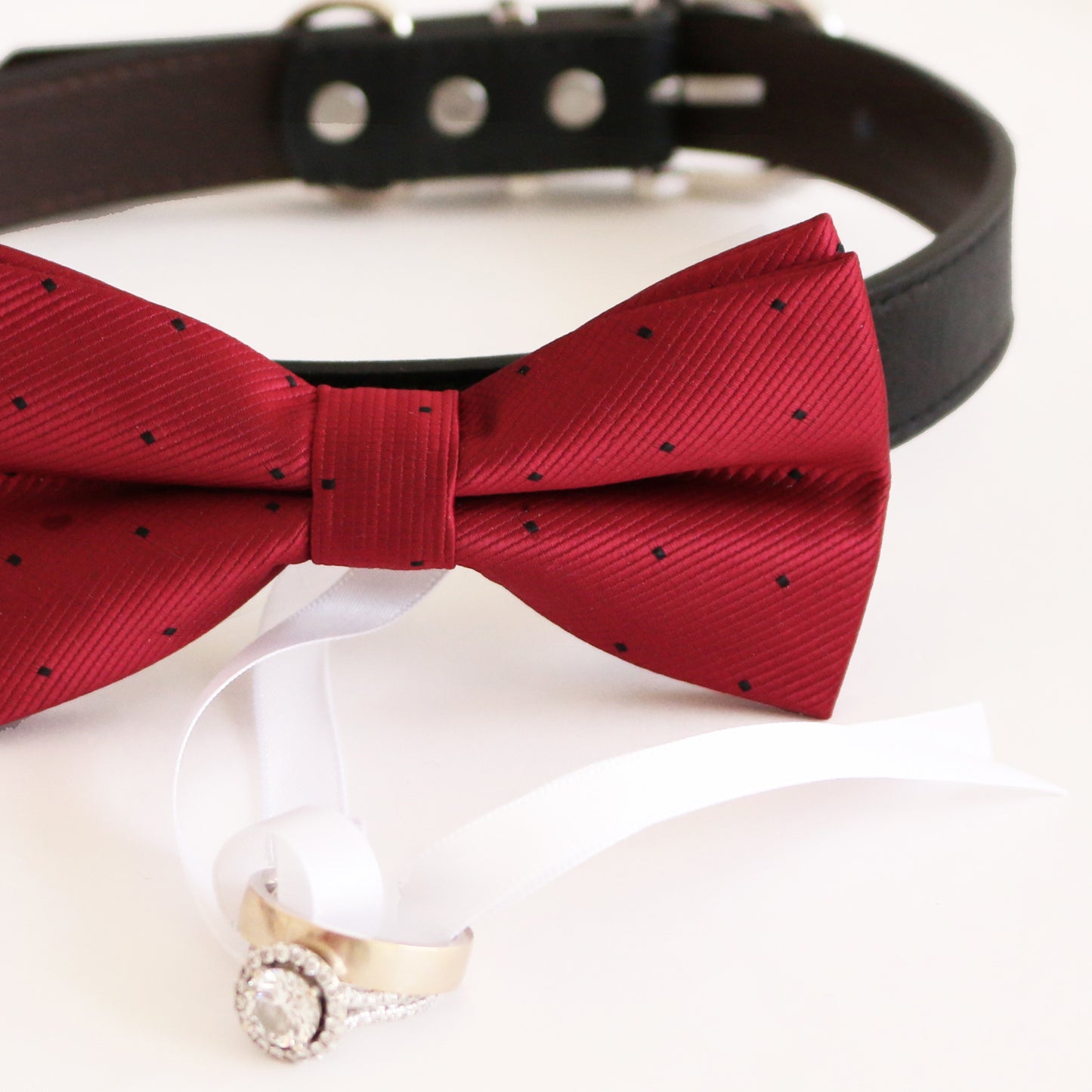 Red bow tie collar Leather collar Dog ring bearer ring bearer adjustable handmade XS to XXL collar bow, Puppy, Proposal, Red bow , Wedding dog collar