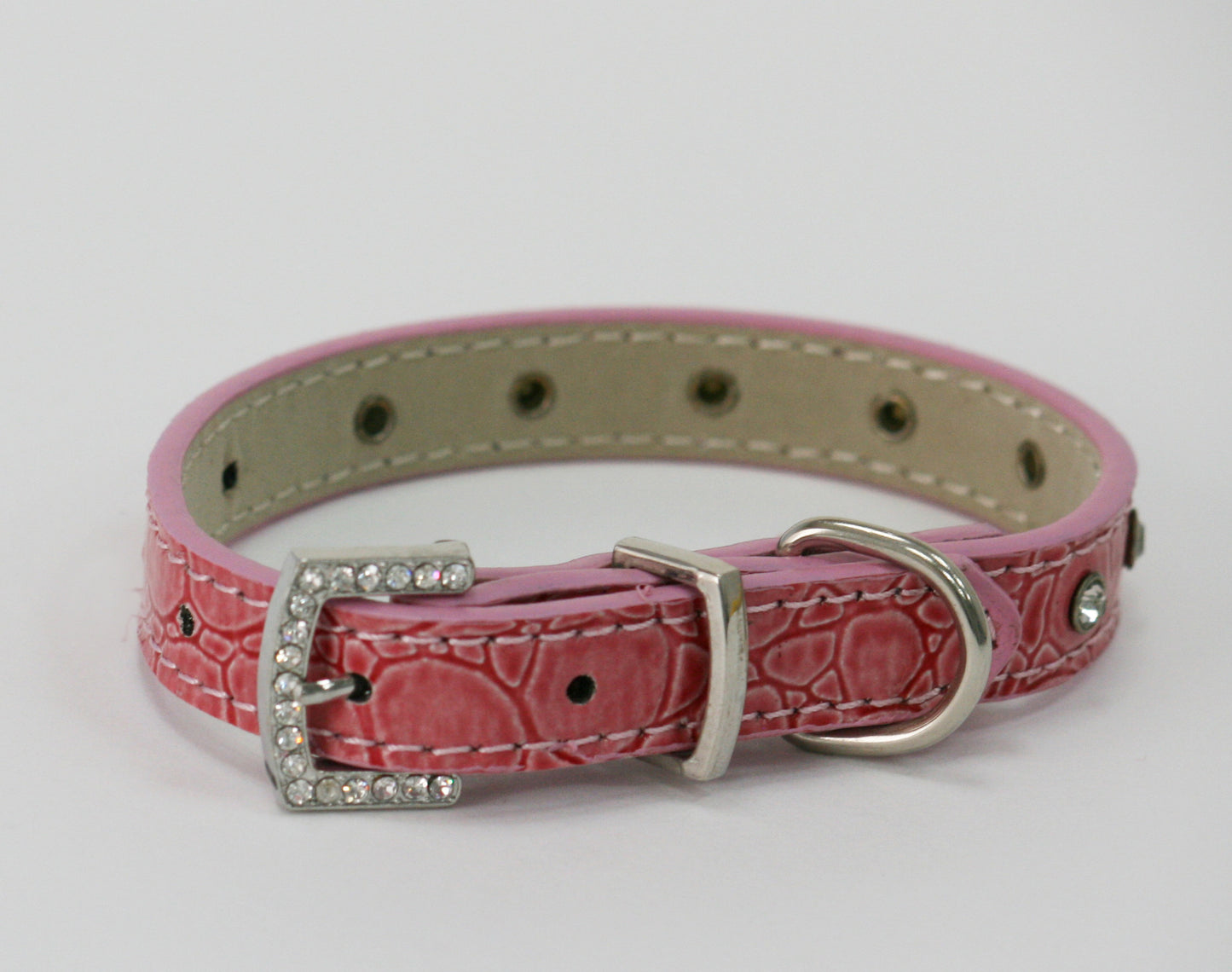 Pink Rhinestone dog Collar, Leather, Buckle, beaded, Small dogs , Wedding dog collar