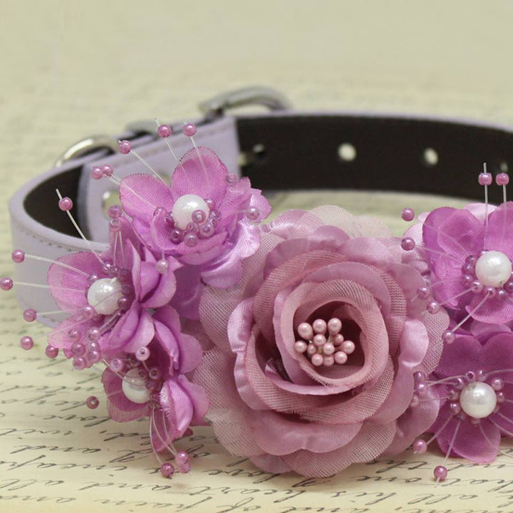 Dusty Pink Floral Dog Collars, Rose flowers with Pearls, Pets Wedding accessory, Handmade puppy gifts , Wedding dog collar