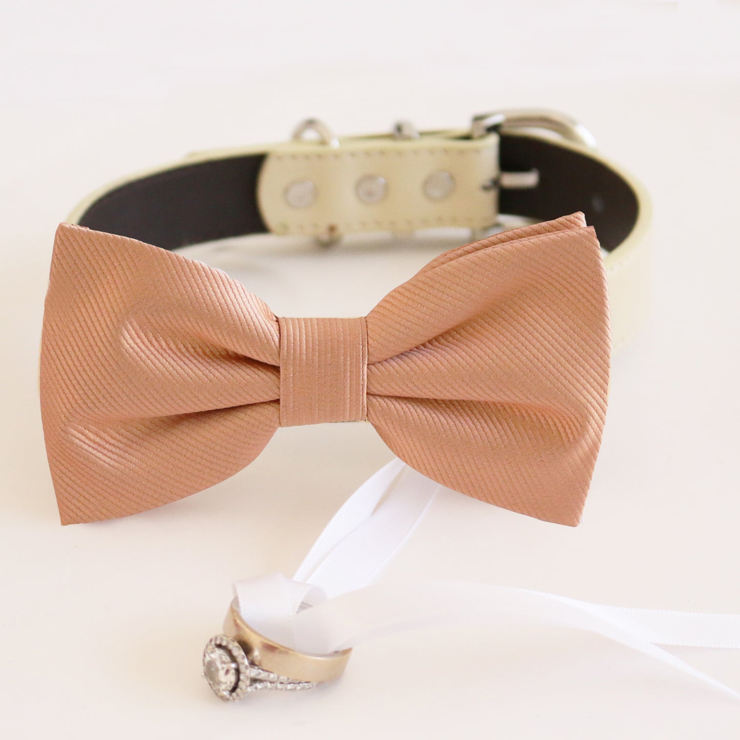 Rose gold bow tie collar Leather collar Dog ring bearer ring bearer adjustable handmade XS to XXL collar and bow, Puppy bow collar, Proposal , Wedding dog collar