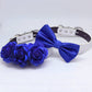 Royal Blue Wedding Two Dog Collars, Royal Blue bow tie and Floral Dog Collar, Handmade , Wedding dog collar