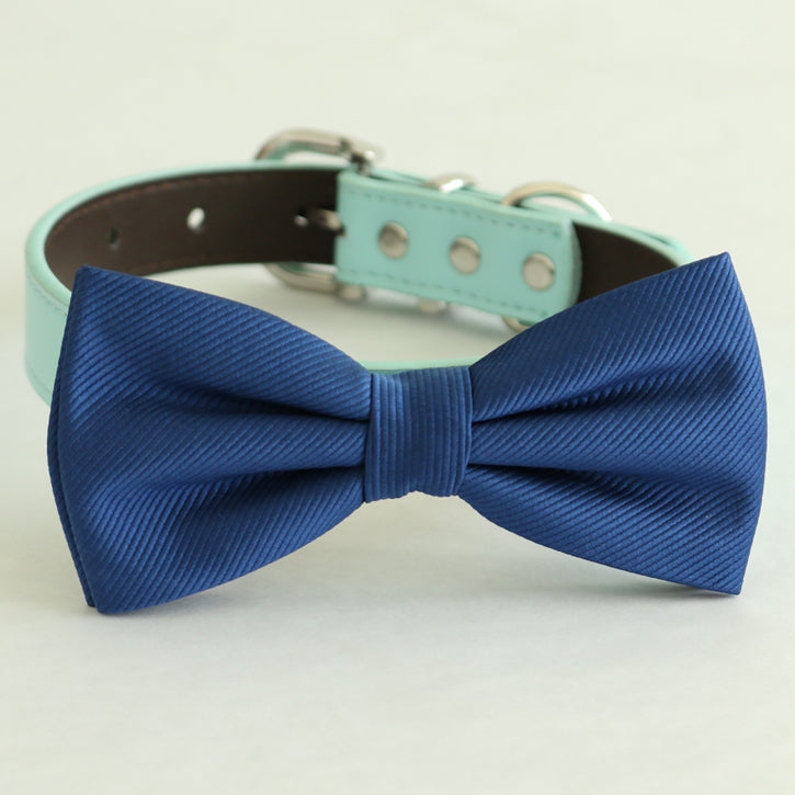Navy bow tie collar, handmade Puppy bow tie, XS to XXL collar and bow adjustable Dog ring bearer ring bearer, High quality bow tie , Wedding dog collar