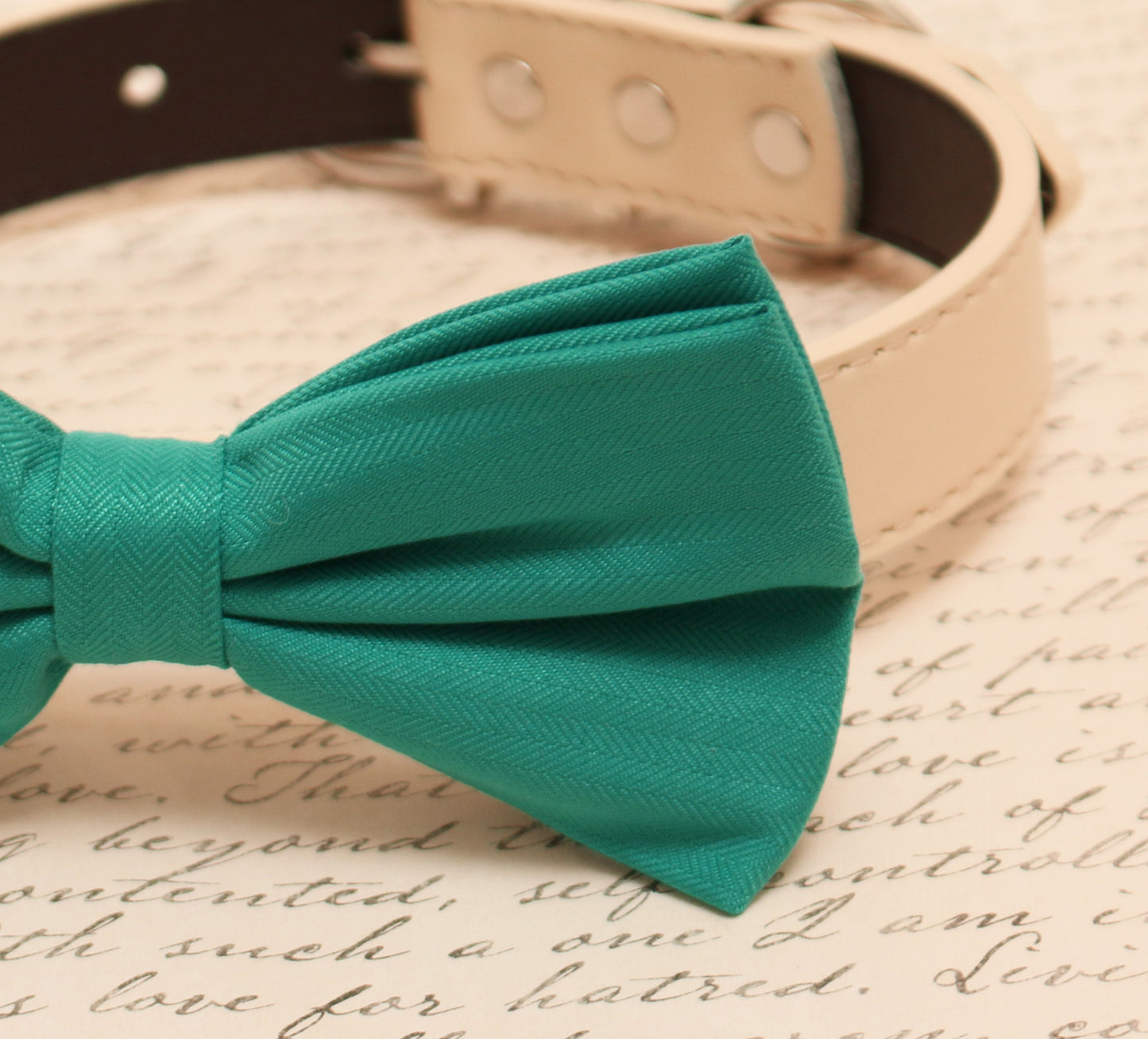 Teal blue dog bow tie attached to collar, Pet wedding, dog birthday gift, dog lovers , Wedding dog collar