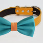 Teal blue Orange bow tie collar, handmade Puppy bow tie, XS to XXL collar and bow adjustable Dog ring bearer ring bearer, Blue bow tie , Wedding dog collar