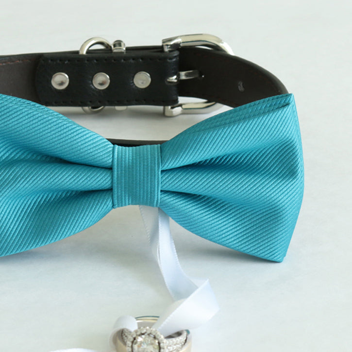 Scuba blue bow tie collar Leather collar Dog ring bearer ring bearer adjustable handmade XS to XXL collar bow Puppy proposal blue navy collar , Wedding dog collar