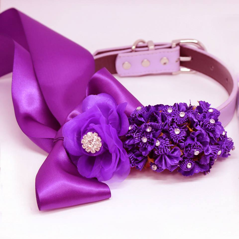 Ultra Violet Wedding Dog Collar, High Quality Rose Flowers, Pet Wedding Accessory , Wedding dog collar