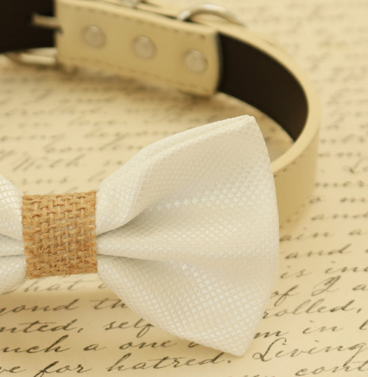 White dog bow tie collar, Country Rustic wedding, white wedding ideas , Wedding dog collar
