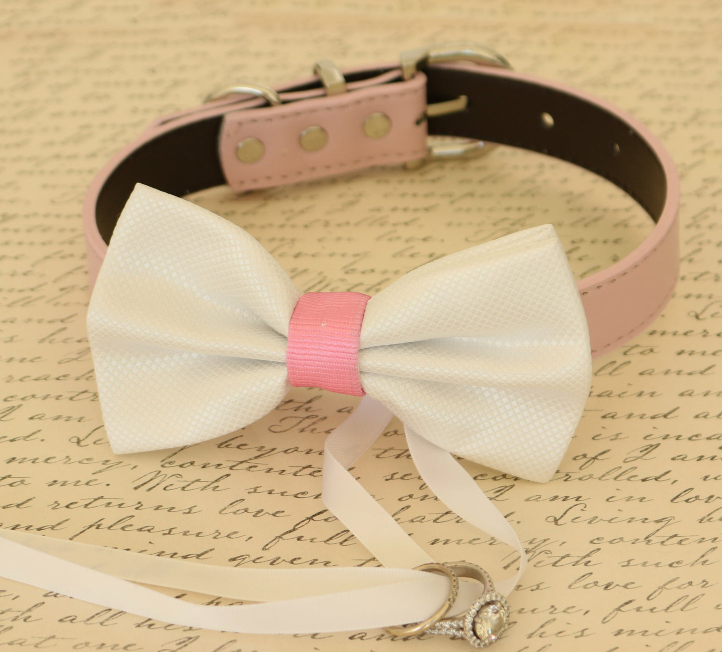 White Dog Bow Tie attached to collar, ring bearer, Pet Wedding, Proposal ideas , Wedding dog collar