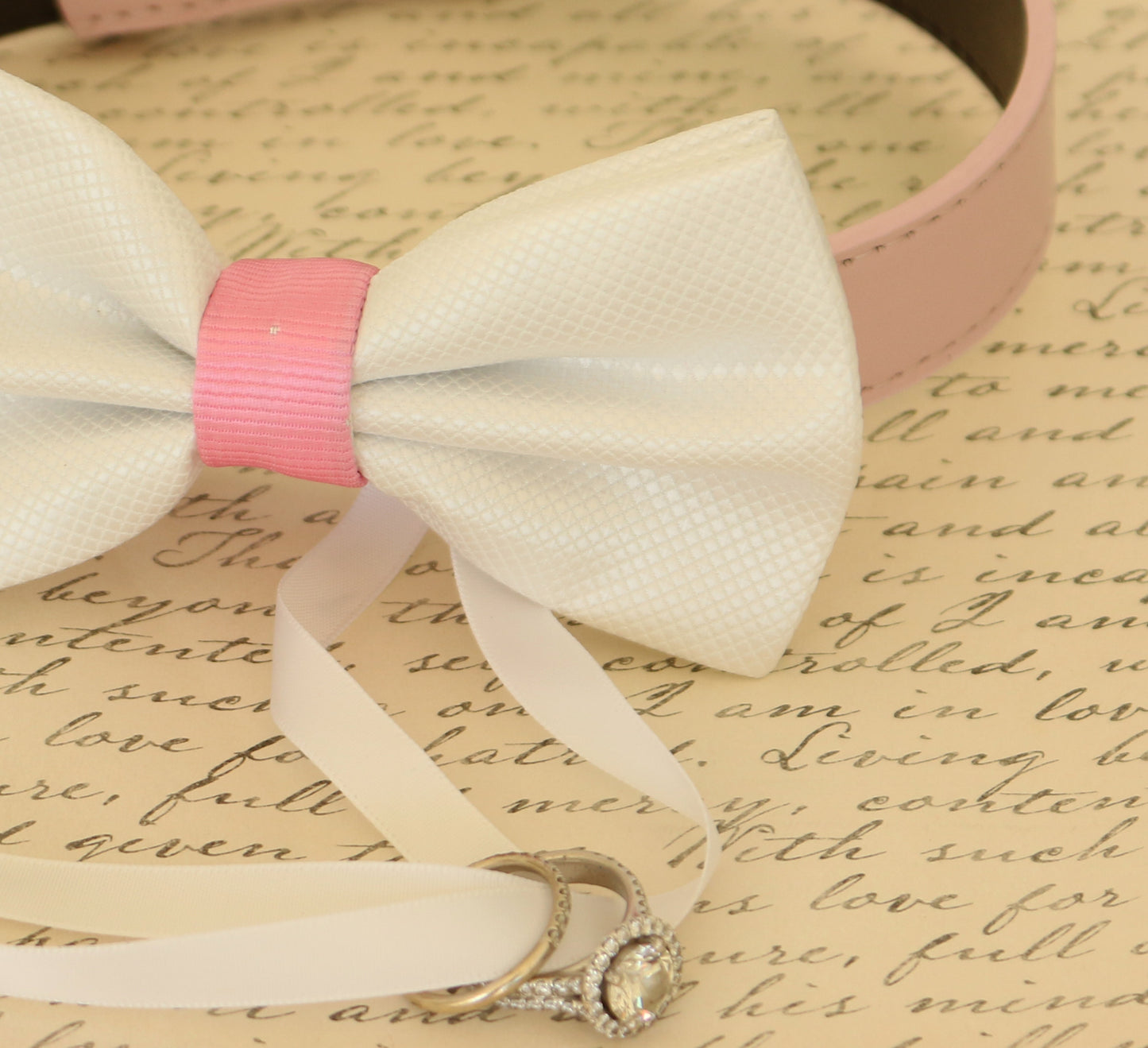 White Dog Bow Tie attached to collar, ring bearer, Pet Wedding, Proposal ideas , Wedding dog collar