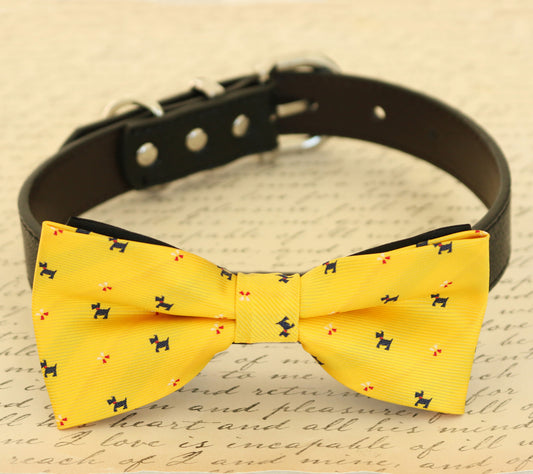 Yellow Dog Bow tie collar, pet wedding beach accessory, dog prints , Wedding dog collar