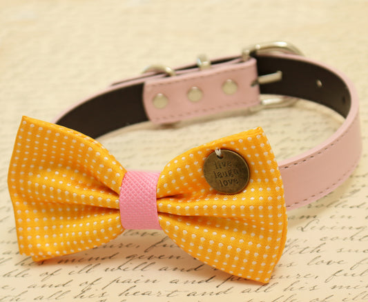 Yellow Bow Tie attached to dog collar, Pet wedding, Charm, Live, Love, Laugh , Wedding dog collar