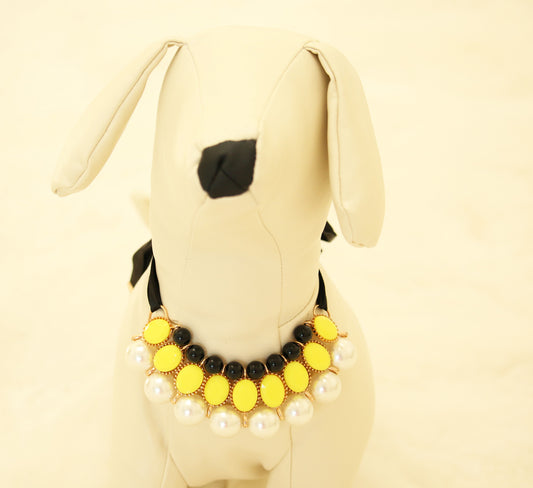 Yellow Pearl and Rhinestone Dog jewelry- Pet accessories, Pearl Necklace , Wedding dog collar