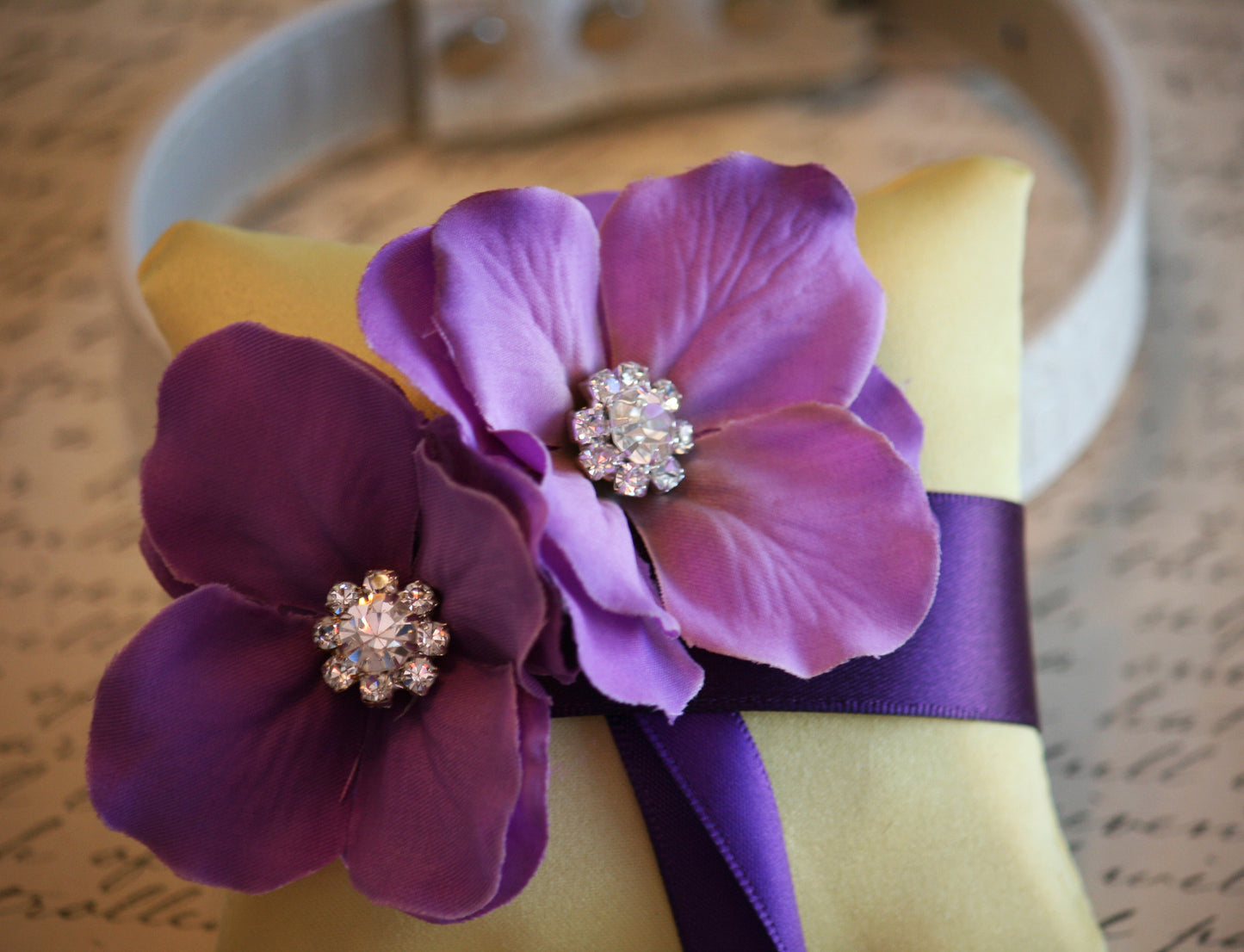 Yellow and Purple Dog Ring Bearer Collar, wedding color, ring pillow ideas , Wedding dog collar