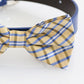 Plaid Yellow Navy blue bow tie collar XS to XXL collar and bow tie, Puppy bow tie, handmade adjustable, Navy Royal blue Aqua leather collar