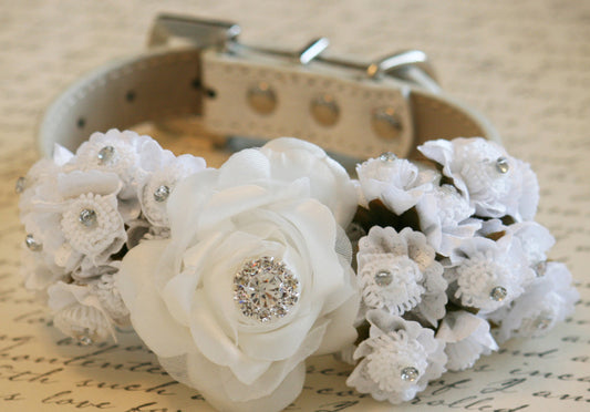 White Wedding Dog Collars, Floral Pet Wedding, white wedding , Wedding dog collar