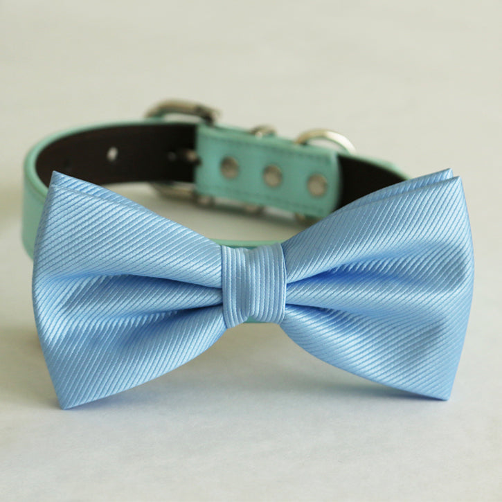 Blue bow tie collar Leather dog Ivory blue orange copper Navy brown or Gold collar Dog ring bearer dog ring bearer Puppy XS to XXL collar and bow tie, adjustable , Wedding dog collar