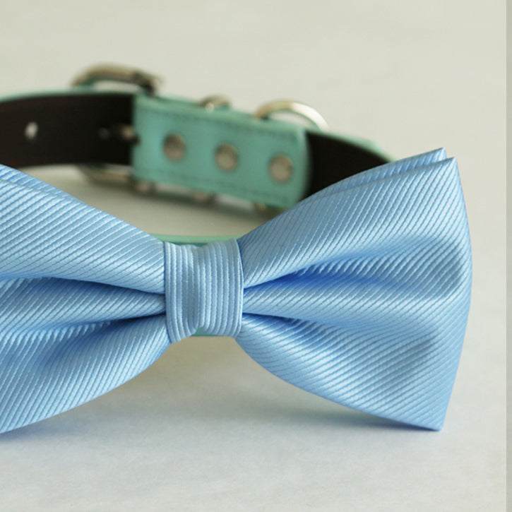 Blue bow tie collar Leather dog Ivory blue orange copper Navy brown or Gold collar Dog ring bearer dog ring bearer Puppy XS to XXL collar and bow tie, adjustable , Wedding dog collar