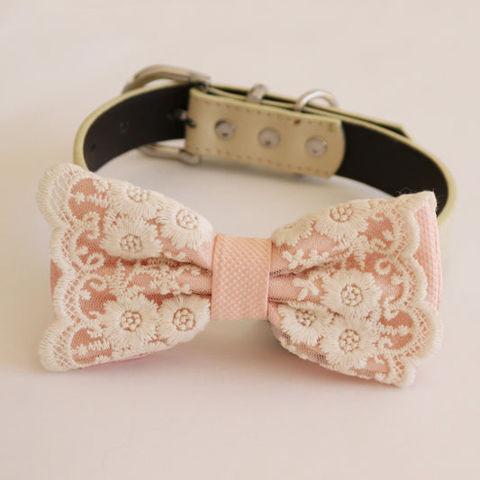 handmade Pearl blush bow tie dog collar girl collar, M to XXL Collar, Dog ring bearer ring bearer, Handmade adjustable collar , Wedding dog collar