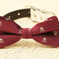 Burgundy Skull dog bow tie attached to collar, Halloween pet accessory , Wedding dog collar