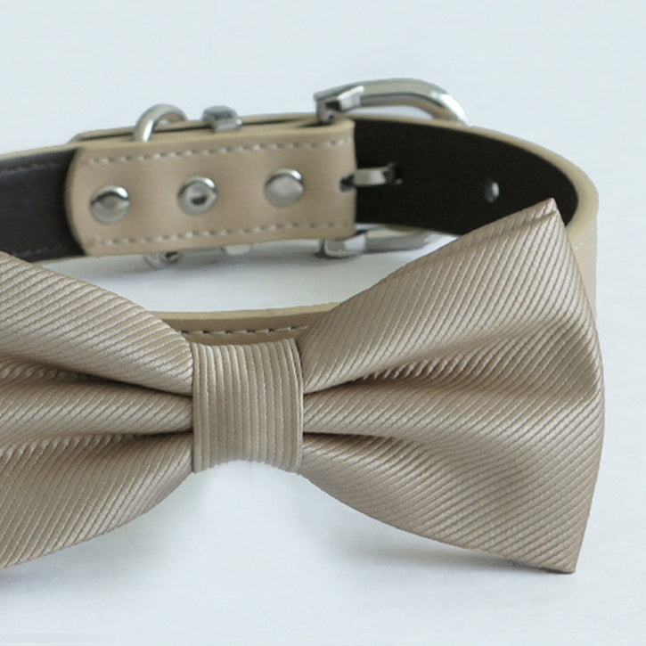 Champagne bow tie collar, handmade Puppy bow tie, XS to XXL collar and bow adjustable Dog ring bearer ring bearer , Wedding dog collar