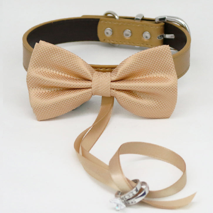 Champagne bow tie collar Leather collar Dog ring bearer ring bearer adjustable handmade XS to XXL collar bow, Puppy, Proposal, Champagne collar , Wedding dog collar