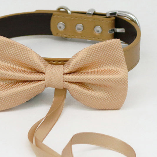 Champagne bow tie collar Leather collar Dog ring bearer ring bearer adjustable handmade XS to XXL collar bow, Puppy, Proposal, Champagne collar , Wedding dog collar