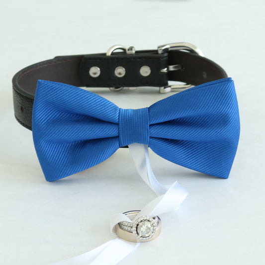 Royal blue bow tie collar Leather collar Dog ring bearer ring bearer adjustable handmade XS to XXL collar and bow, Puppy bow collar, Proposal , Wedding dog collar