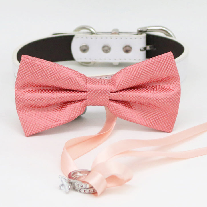 Coral bow tie collar Leather collar Dog ring bearer ring bearer adjustable handmade XS to XXL collar bow, Puppy, Proposal , Wedding dog collar