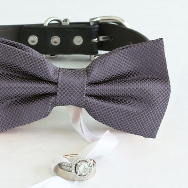 Dusty purple bow tie collar Leather collar Dog ring bearer ring bearer adjustable handmade XS to XXL collar and bow, Puppy bow collar, Proposal , Wedding dog collar