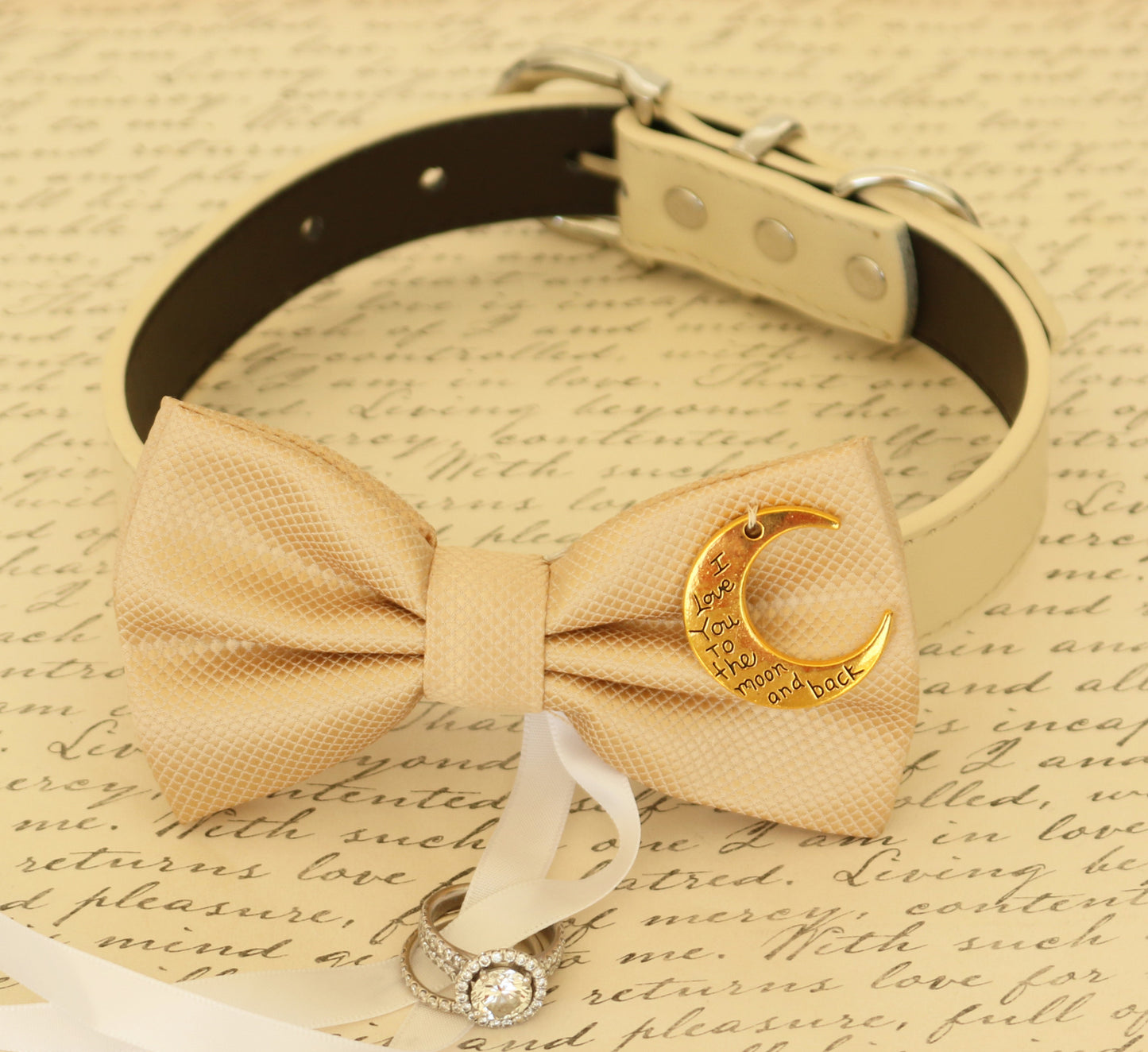 Champagne Dog Bow Tie ring bearer, Wedding accessory , Wedding dog collar