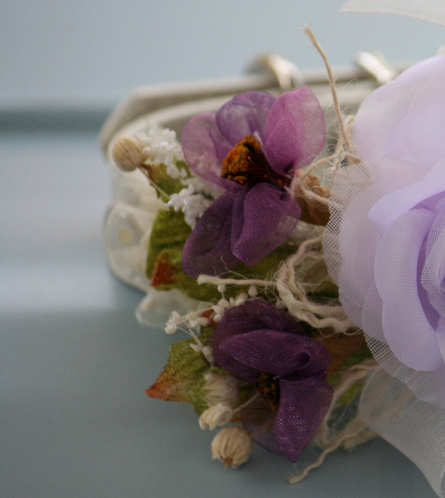 Purple Wedding Dog collar, pet Wedding accessory, Purple wedding, Floral dog collar, leather collar , Wedding dog collar