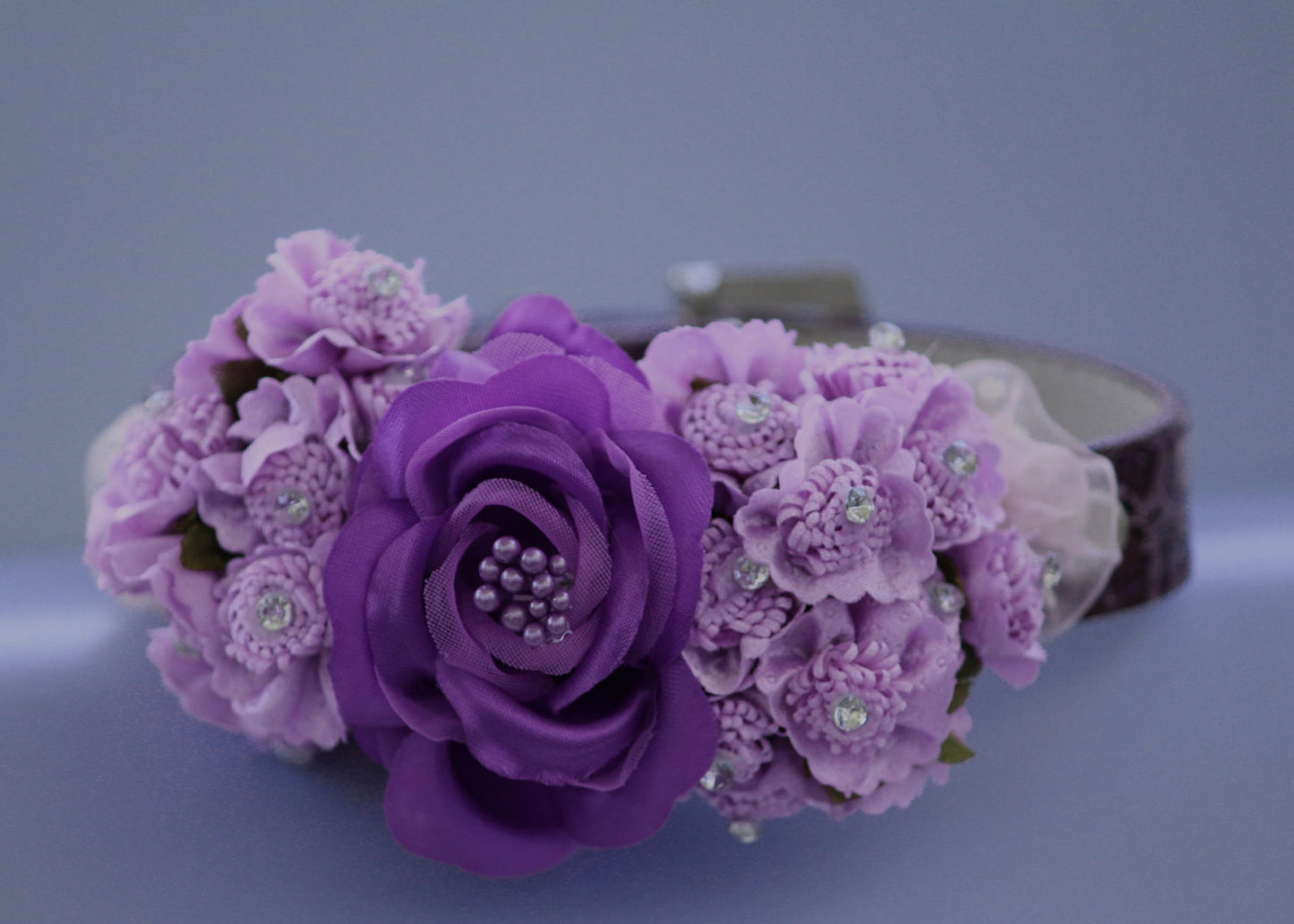 Purple wedding dog collar, dark and light purple flowers , Cute Floral Dog Collar, unique dog collar for your wedding , Wedding dog collar