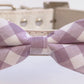 Lavender Dog Bow Tie - Cute Dog bowtie- plaid light purple and white dog bow tie with high quality leather collar , Wedding dog collar