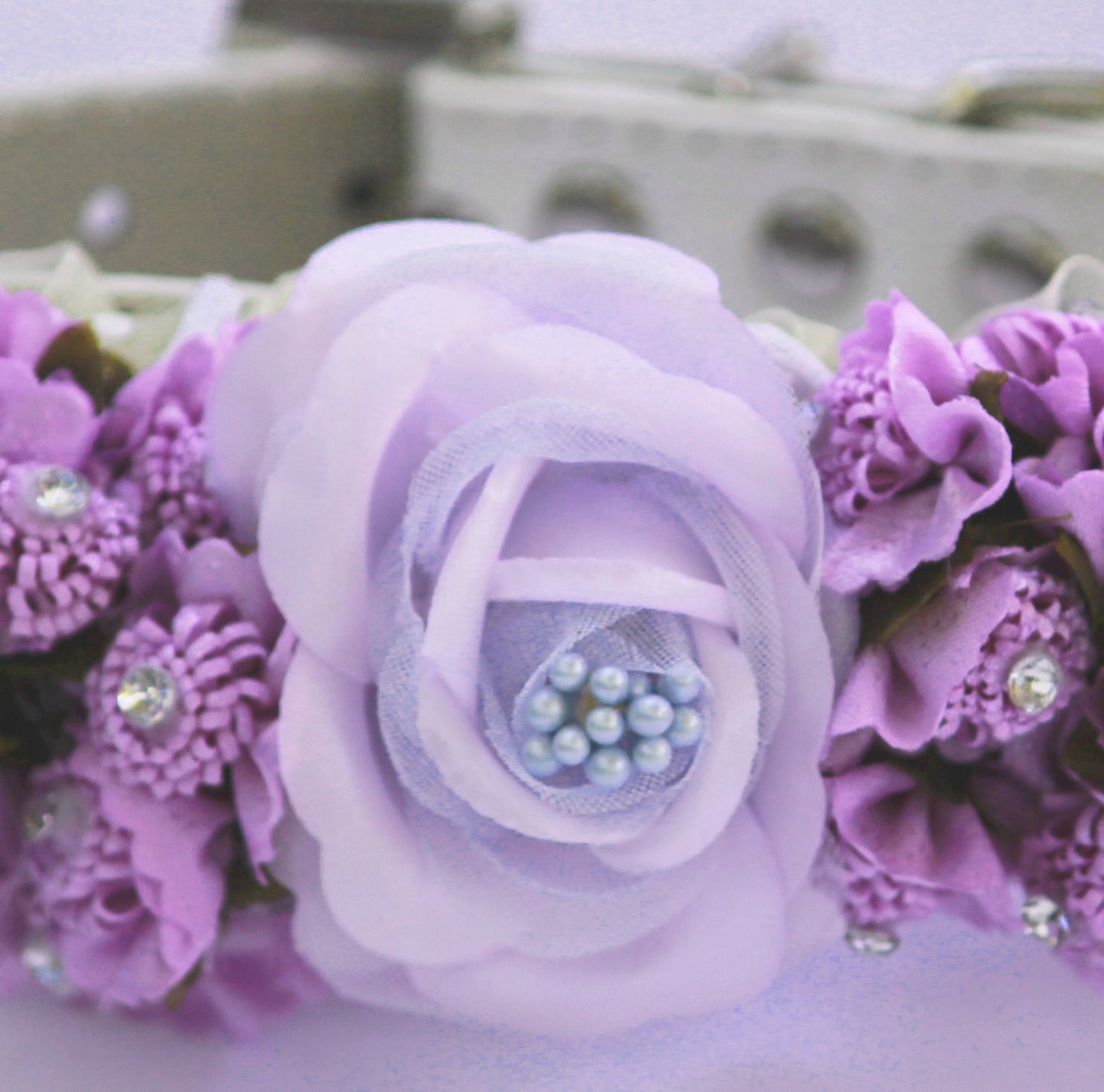 Lavender Floral dog collar, Handmade Floral Dog Collar, Lavender Wedding accessory, Purple Floral dog collar, X Large dog collar , Wedding dog collar