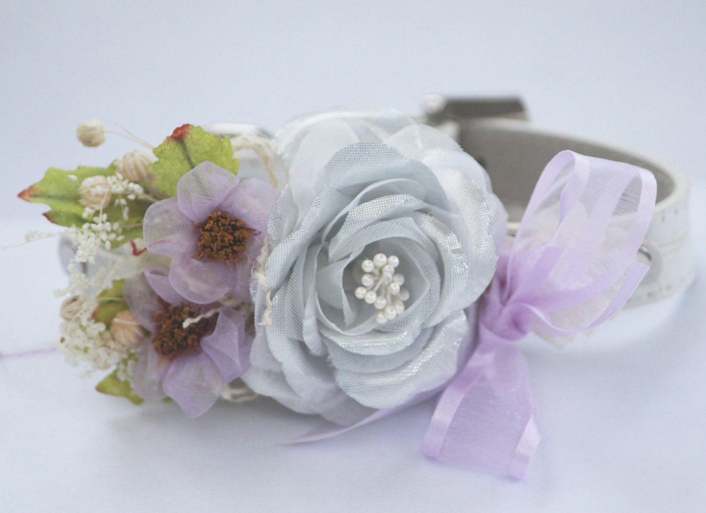 Silver Purple Wedding dog Collar, Floral Wedding, silver wedding , Wedding dog collar