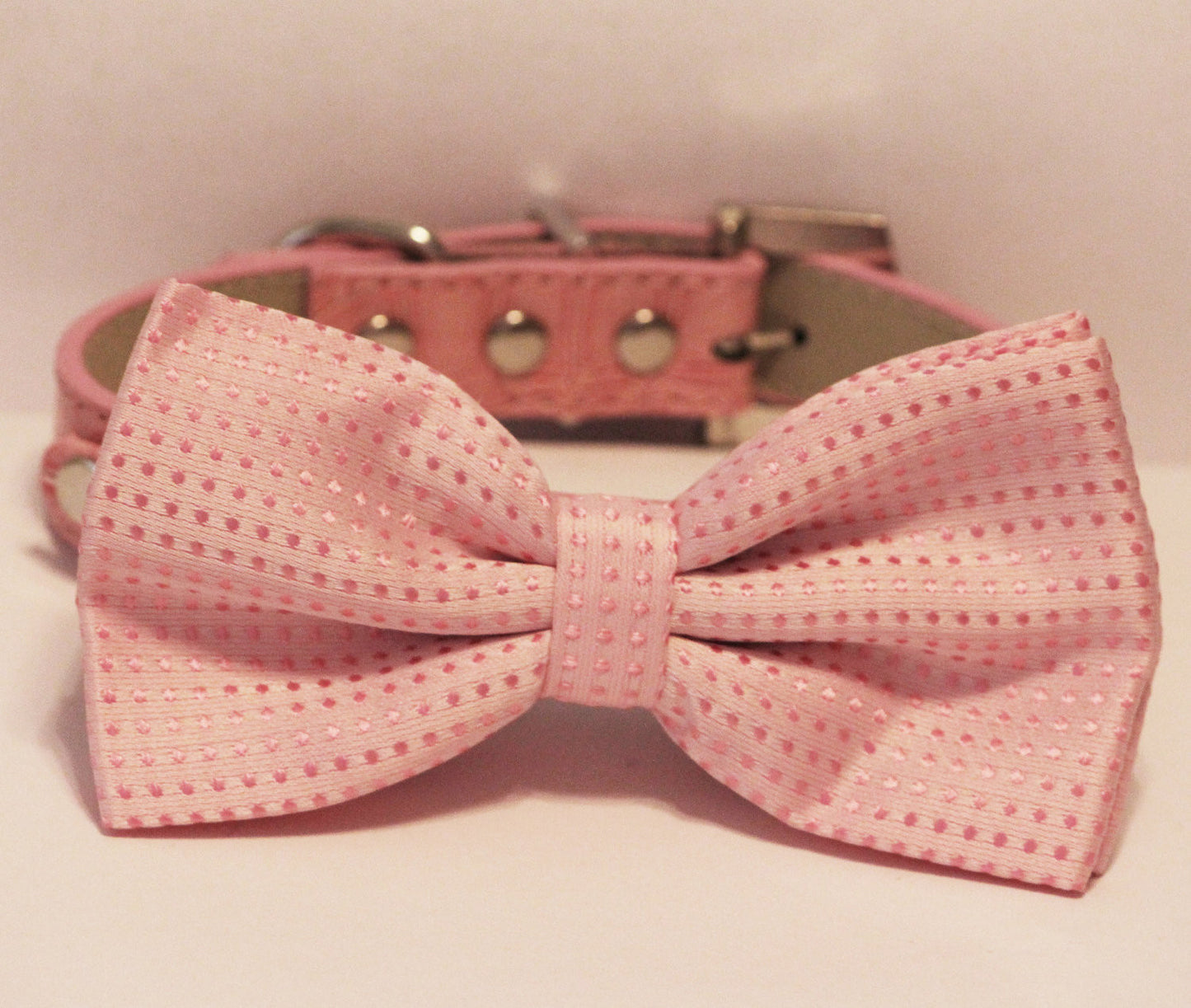 Pink Dog Bow Tie attached to Pink leather collar, Rhinestone Buckle, Cute,Love Pink, Pet Birthday Accessory , Wedding dog collar