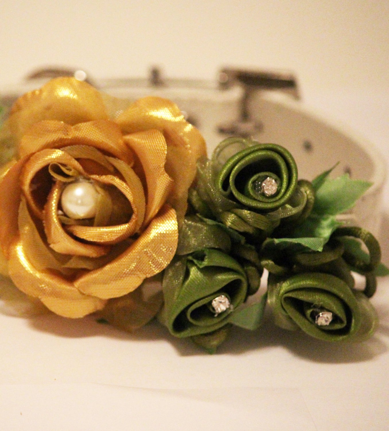 Gold Green Wedding Dog Collar, Wedding Dog Accessory, floral gold wedding , Wedding dog collar