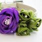 Purple Dark Green Wedding. Dog Collar with Purle and Dark Green Flowers and Rhinestones -High Quality Leather Collar, Wedding Dog Accessory , Wedding dog collar