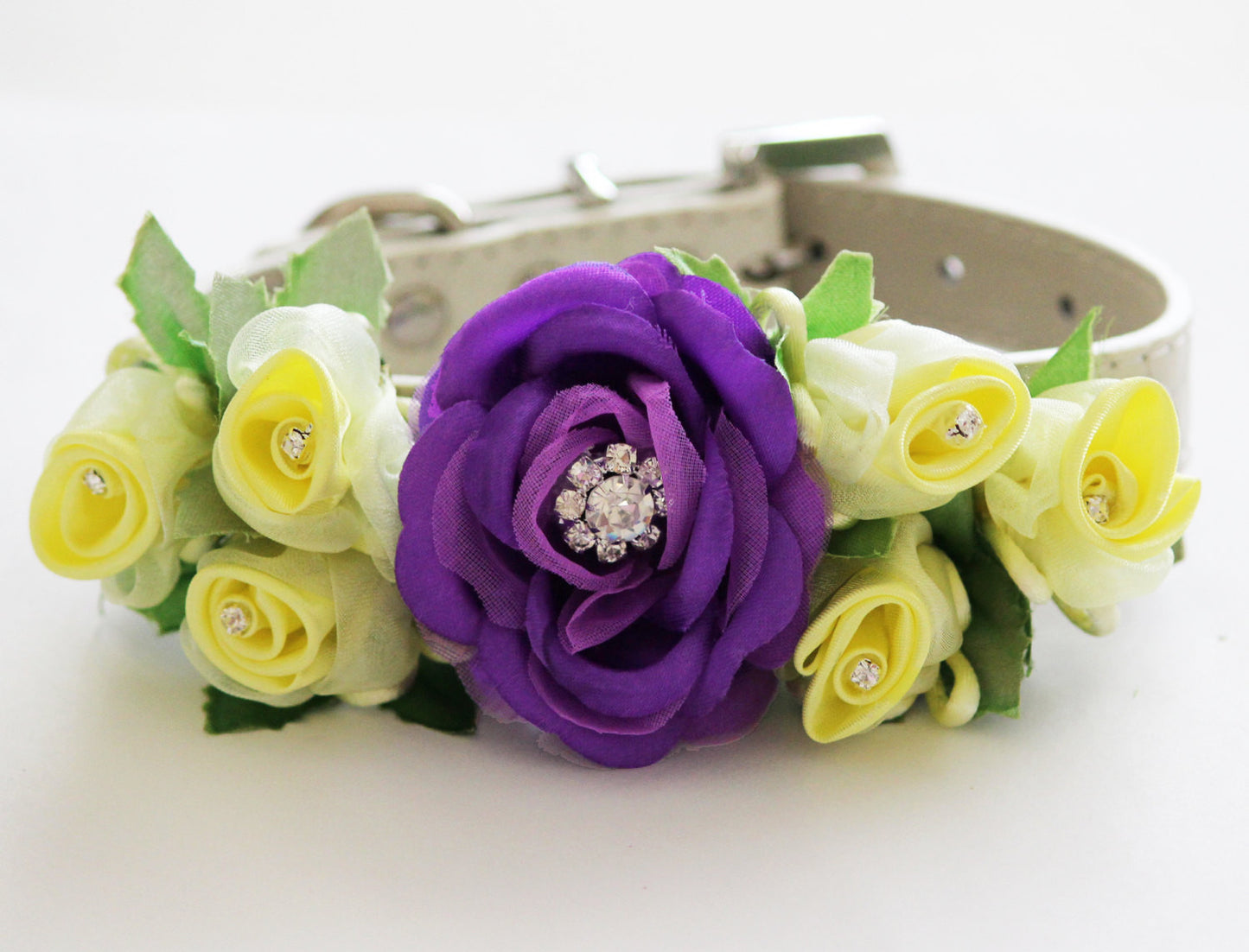 Purple Yellow Wedding Dog Collar, floral Wedding Dog, purple wedding pet collar , Wedding dog collar