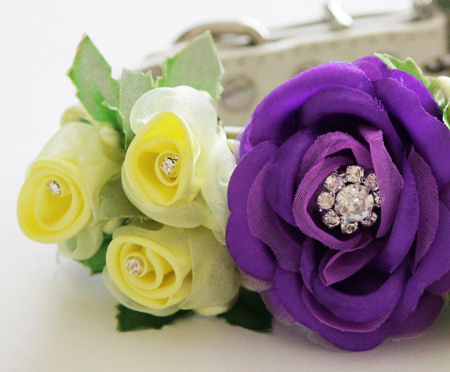 Purple Yellow Wedding Dog Collar, floral Wedding Dog, purple wedding pet collar , Wedding dog collar