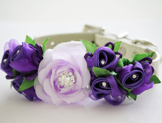 Lavender Dark Purple Wedding Floral dog collar, Wedding Dog Accessory , Wedding dog collar