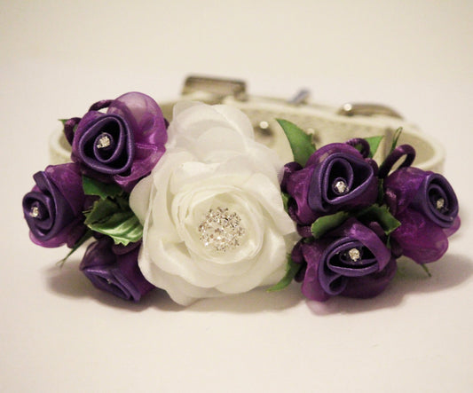 White Purple Wedding Dog Collar, Wedding Dog Accessory, floral wedding , Wedding dog collar