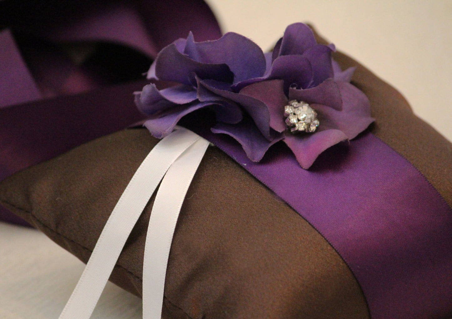 Purple Brown Pillow Wedding Ring for Dogs, Purple Flower on Brown Pillow with Rhienstone, Wedding Dog Accessory, Ring Bearer Pillow , Wedding dog collar